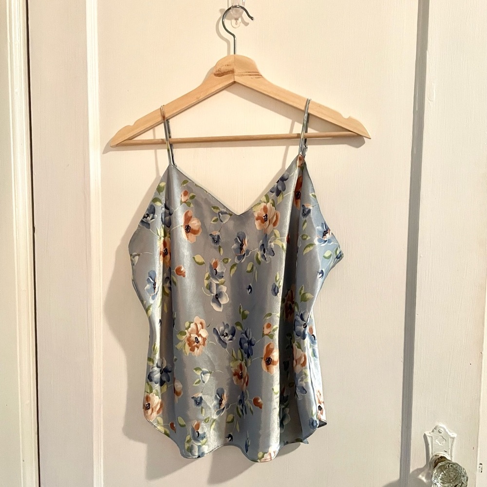Silky Floral Flowy Sweetheart Cami Tank Top w/ Adjustable Straps Sz. M